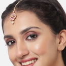 Gold-Plated Pearl Pink Gota Patti Flower Maang Tikka