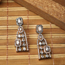 Rose Gold-Plated Gunmetal Toned White American Diamond studded Classic Drop Earrings