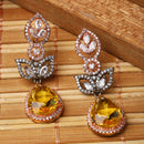 Rose Gold-Plated Gunmetal Toned Sapphire Yellow American Diamond studded Teardrop & Leaf Shaped Drop Earrings