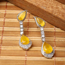 Rhodium-Plated Yellow & White American Diamond studded Teardrop Shaped Classic Drop Earrings