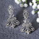 Rhodium Plated Paisley White American Diamond Contemporary Long Drop Earrings
