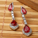 Rhodium-Plated Red & White American Diamond studded Teardrop Shaped Classic Drop Earrings