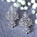 Rhodium Plated Elongated White American Diamond Contemporary Long Drop Earrings