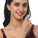 Rose Gold Plated American Diamond Studded Round & Halo Round Charm Adjustable Bracelet Combo Set of 2