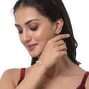 Rose Gold Plated American Diamond Studded Halo Heart & Round Charm Adjustable Bracelet Combo Set of 2