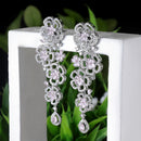 Rhodium-Plated Pink & White American Diamond studded Floral Chandelier Drop Earrings
