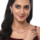 Rose Gold-Plated Round Pink & White American Diamond Studded Necklace Earrings Jewellery Set