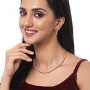 Rose Gold-Plated Round Pink & White American Diamond Studded Necklace Earrings Jewellery Set