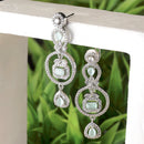 Rhodium-Plated Sea Green American Diamond studded Circular Shaped Drop Earrings
