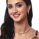 Rose Gold-Plated White American Diamond Studded Flower-Round Necklace with Earrings Jewellery Set