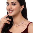 Rose Gold-Plated White American Diamond Studded Flower-Round Necklace with Earrings Jewellery Set