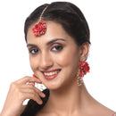 Gold-Plated Pearl Red Gota Patti Flower Maang Tikka Set