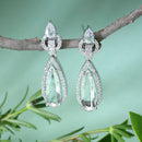Rhodium-Plated White American Diamond studded Handcrafted Long Teardrop Shaped Drop Earrings