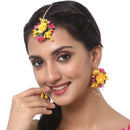 Gold-Plated Pearl Pink & Yellow Gota Patti Flower Maang Tikka Set