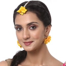 Gold-Plated Pearl Yellow Gota Patti Flower Maang Tikka Set