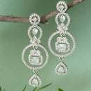 Rhodium-Plated White American Diamond studded Circular Shaped Drop Earrings