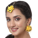 Gold-Plated Pearl Green & Yellow Gota Patti Flower Maang Tikka Set