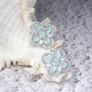 Rhodium-Plated Sea Green American Diamond studded Floral Shaped Stud Earrings