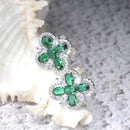 Rhodium-Plated Green American Diamond studded Floral Shaped Stud Earrings