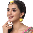 Gold-Plated Pearl Golden & Yellow Gota Patti Flower Maang Tikka Set