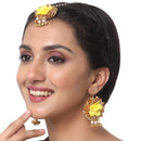 Gold-Plated Pearl Golden & Yellow Gota Patti Flower Maang Tikka Set