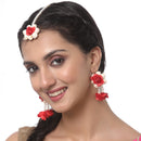 Gold-Plated Pearl Red & White Gota Patti Flower Maang Tikka Set