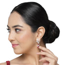 Rhodium-Plated Red & White American Diamond studded Square & Teardrop Shaped Contemporary Drop Earrings