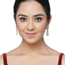 Rhodium-Plated Sea Green American Diamond studded Classic Contemporary Drop Earrings