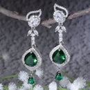 Rhodium-Plated Green & White American Diamond studded Handcrafted Teardrop Drop Earrings