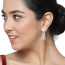 Rhodium-Plated Sea Green American Diamond studded Classic Contemporary Drop Earrings