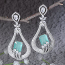Rhodium Plated Quirky Sea Green AD Stone Contemporary Long Drop Earrings