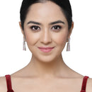 Rhodium-Plated Pink American Diamond studded Contemporary Drop Earrings