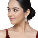 Rhodium-Plated Pink American Diamond studded Contemporary Drop Earrings