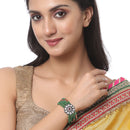 Gold-Plated Green & Red Kundan studded Multistrand Bracelet