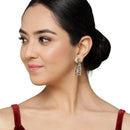 Rose Gold-Plated Gunmetal Toned Sea Green American Diamond studded Classic Drop Earrings