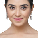 Rhodium-Plated White American Diamond studded Quirky Shaped Drop Earrings