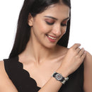 Gold Plated Floral Design Green & Black Beads Kundan Bracelet