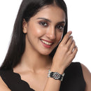 Gold Plated Floral Design Green & Black Beads Kundan Bracelet