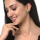 Rhodium-Plated Silver Toned Green American Diamond studded Needle Drop Earrings (Combo Of 4)