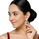 Rhodium-Plated Sea Green & White American Diamond studded Oval Shaped Drop Earrings