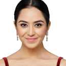 Rhodium-Plated Sea Green & White American Diamond studded Square & Teardrop Shaped Contemporary Drop Earrings