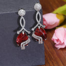 Rhodium-Plated Red & White American Diamond studded Trardrop Shaped Drop Earrings