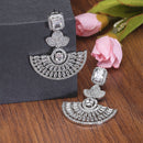 Rhodium-Plated White American Diamond studded Leaf Shaped Drop Earrings