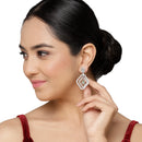 Rhodium-Plated Sea Green & White American Diamond studded Layered Drop Earrings