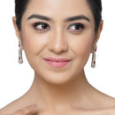 Rhodium-Plated Red American Diamond studded Classic Contemporary Drop Earrings