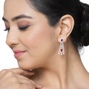 Rhodium-Plated Red American Diamond studded Classic Contemporary Drop Earrings
