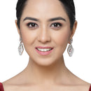 Rhodium-Plated Pink & White American Diamond studded Layered Drop Earrings