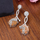 Rhodium-Plated Orange & White American Diamond studded Trardrop Shaped Drop Earrings