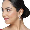 Rhodium-Plated Sea Green American Diamond studded Oval & Quirky Shaped Drop Earrings