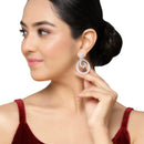 Rhodium-Plated Red & White American Diamond studded Oval Shaped Drop Earrings